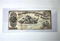 1862 State of Louisiana $5, South Striking North