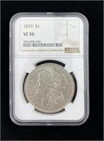 1879 Morgan $1, NGC VF-30, Silver Dollar