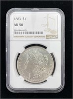 1883 Morgan $1, NGC AU-58, Silver Dollar