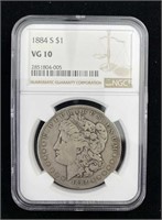 1884-S Morgan $1, NGC VG-10, Silver Dollar