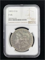 1892-O Morgan $1, NGC F-15, Silver Dollar
