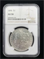 1896 Morgan $1, NGC AU-58, Silver Dollar