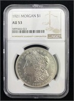 1921 Morgan $1, NGC AU-53, Silver Dollar