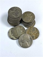 (20) U.S. Silver War Nickels, WWII Era, Circulated