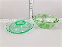 Green depression glass bowl and dish
