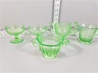 Green depression glass cups