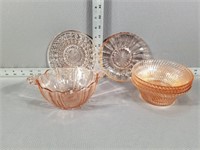 Pink depression glass small bowls &  plates