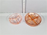 Pink depression glass divided plate & candy dish
