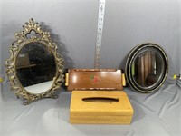Mirrors, tissue box,Wood tray
