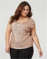 LE CHATEAU SEQUIN & MESH SCOOP NECK TOP- M