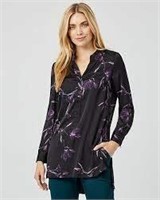 FLORAL PRINT SATIN HIGH-LOW TUNIC BLOUSE- XS