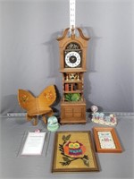 Decorative clock, butterfly shelf, owl picture,