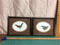 Pair of quill work birds signed And framed