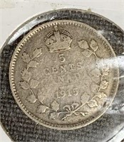 1915 Canada Silver 5 cent coin