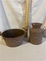METAL "MOM" MILK CAN AND PAIL