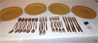 4 Dinner plates and flatware