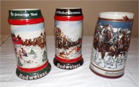 3 Budweiser xmas mugs 1989, 91 & 93
