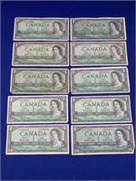 10 Canada 1954 $1 Bills