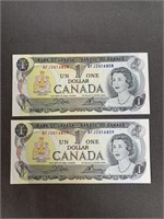 Pair of $1 Consecutive Serial #'s Bills