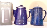 Krups Coffee/Spice grinder & @ enamel Coffee pots