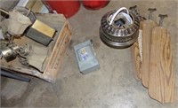 Wood Crate, Ceiling fan kit, Fuse box