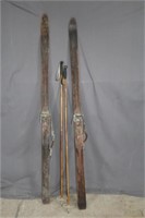T Eaton Track Wooden Skis and Poles