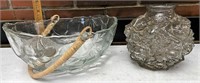 Goofus glass vase and glass bowl