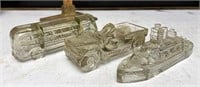 Glass candy containers jeep and ship have chips