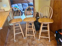 Set 3 Wooden Barstools 29" to seat