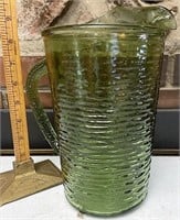 Retro green glass pitcher