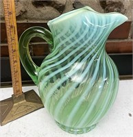 Green opalescent swirl glass pitcher