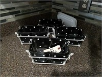 4 ASSTD BLACK POLKA DOTTED DISHES W/ HOLDERS