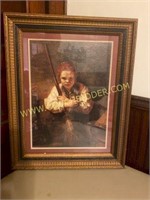 Large Framed Print of "A Girl with a Broom"