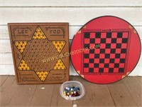 Vintage Chinese Checkers game w/ marbles & more