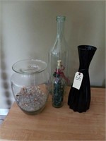 2 VASES, 2 BOTTLES