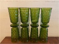 Set of 8 Green Cubist Footed Glasses