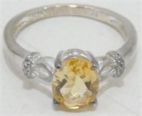 925 Sterling Silver Size 8 Citrine Stone Ring: