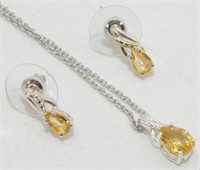925 Sterling Silver Citrine Oval Pendant w/ 20"