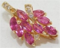 14k Yellow Gold Pendant and Pin - Rubies and