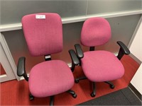 2 Pink Fabric Swivel Base Arm Chairs