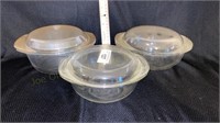 Two Pyrex Bowls w/ Lids and One Bowl w/ Lid