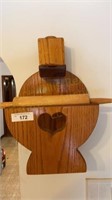 Wooden Plate Holder, Match Safe, and Rolling Pin