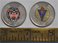 Two 2020 Canada 2 dollars coins