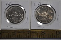 1968, 1969 Canada 1 dollar coins