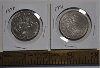 1971, 1972 Canada 1 dollar coins