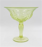 Vintage Green Vaseline Glass Compote 8" Tall