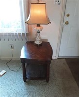 Lamp Table w/Cane Shelf & Lamp.