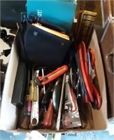 Lot - Box of misc tools, jumper cables.