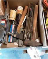 Box lot - Hatchet,  small Sledge, tools and more.
