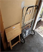 Shopping cart and folding table.
